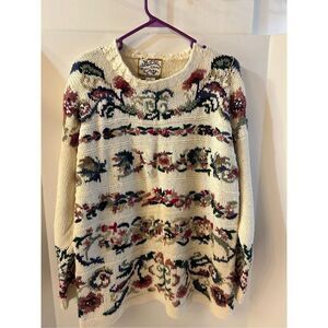 Heirloom collectibles 1994 sweater‎ large 3d design Flowers Gold Garland L